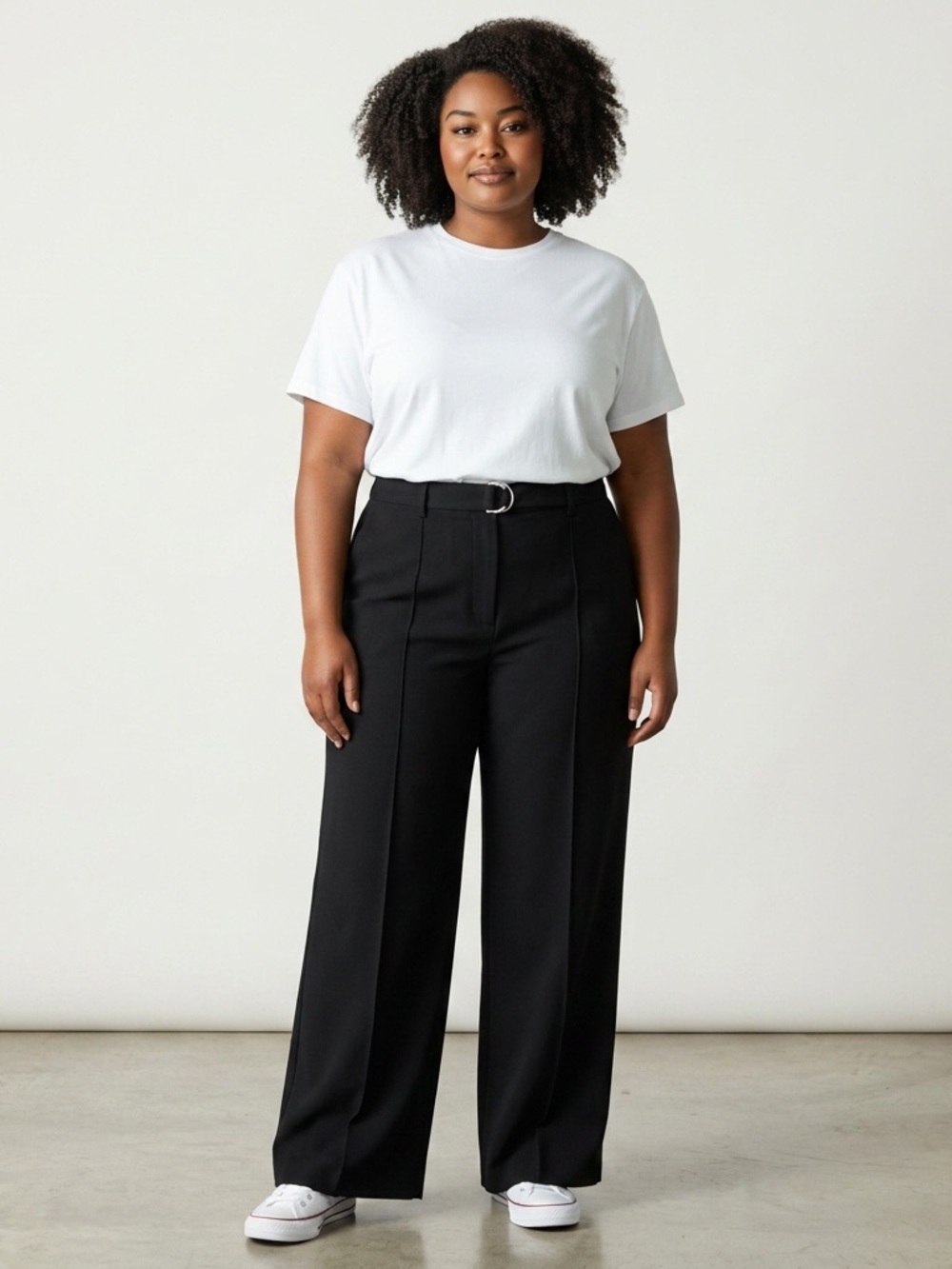cleo Black Straight-Leg Trousers with Belt Detail